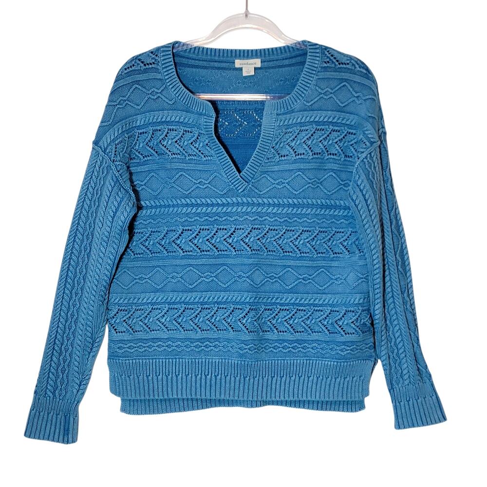 Sundance Blue Cable Knit Cotton Blend Long Sleeve Sweater Size S